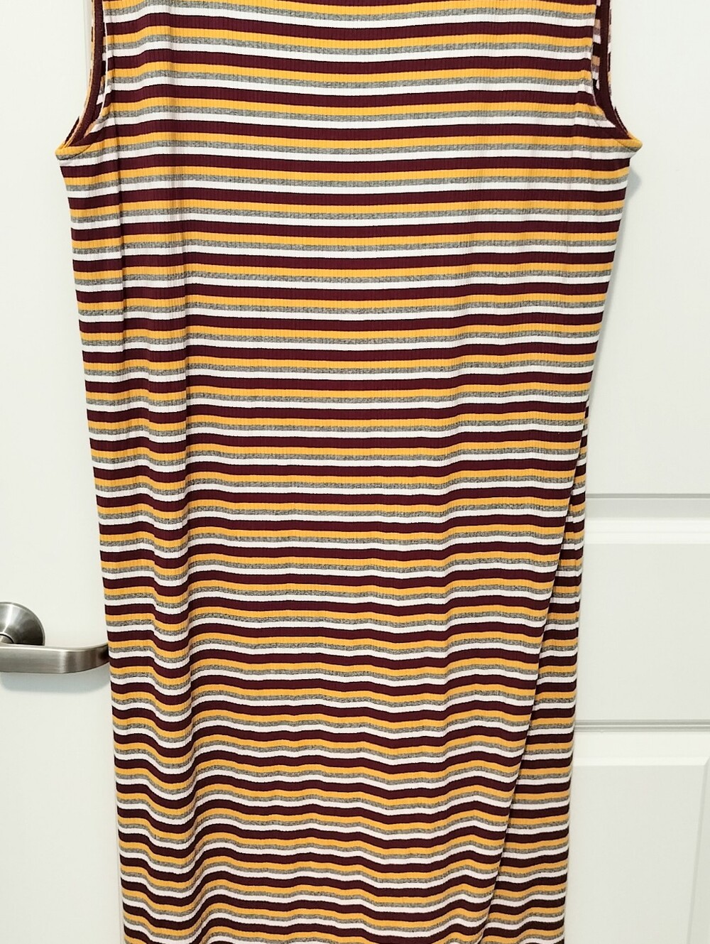LOFT Women's L Sleeveless Striped Maxi Dress in Mustard, Burgundy & White - Picture 5 of 8